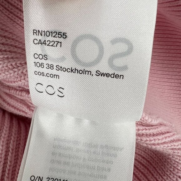 COS XS Pink Ribbed Cotton Cardigan Sweater Crop V-Neck Knit Minimalist - Picture 11 of 14